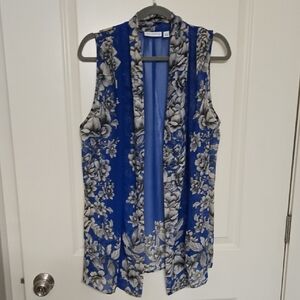 Susan Graver Blue and Gray Floral Sleeveless Blouse